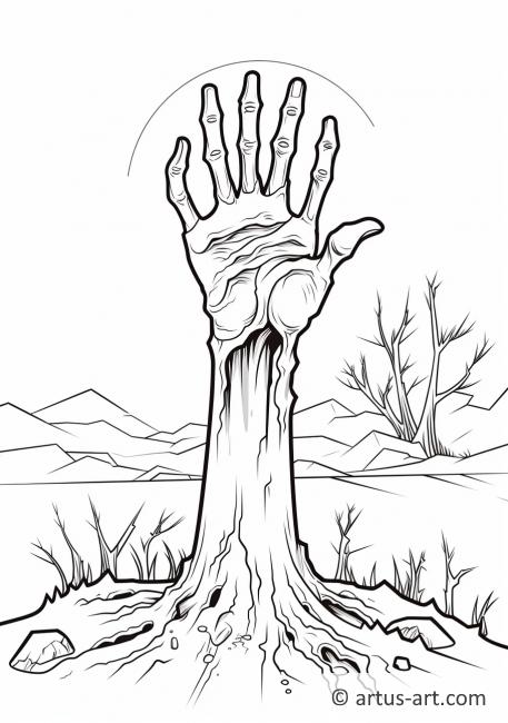 Kreslení stránka s vzkříšenou rukou zombie